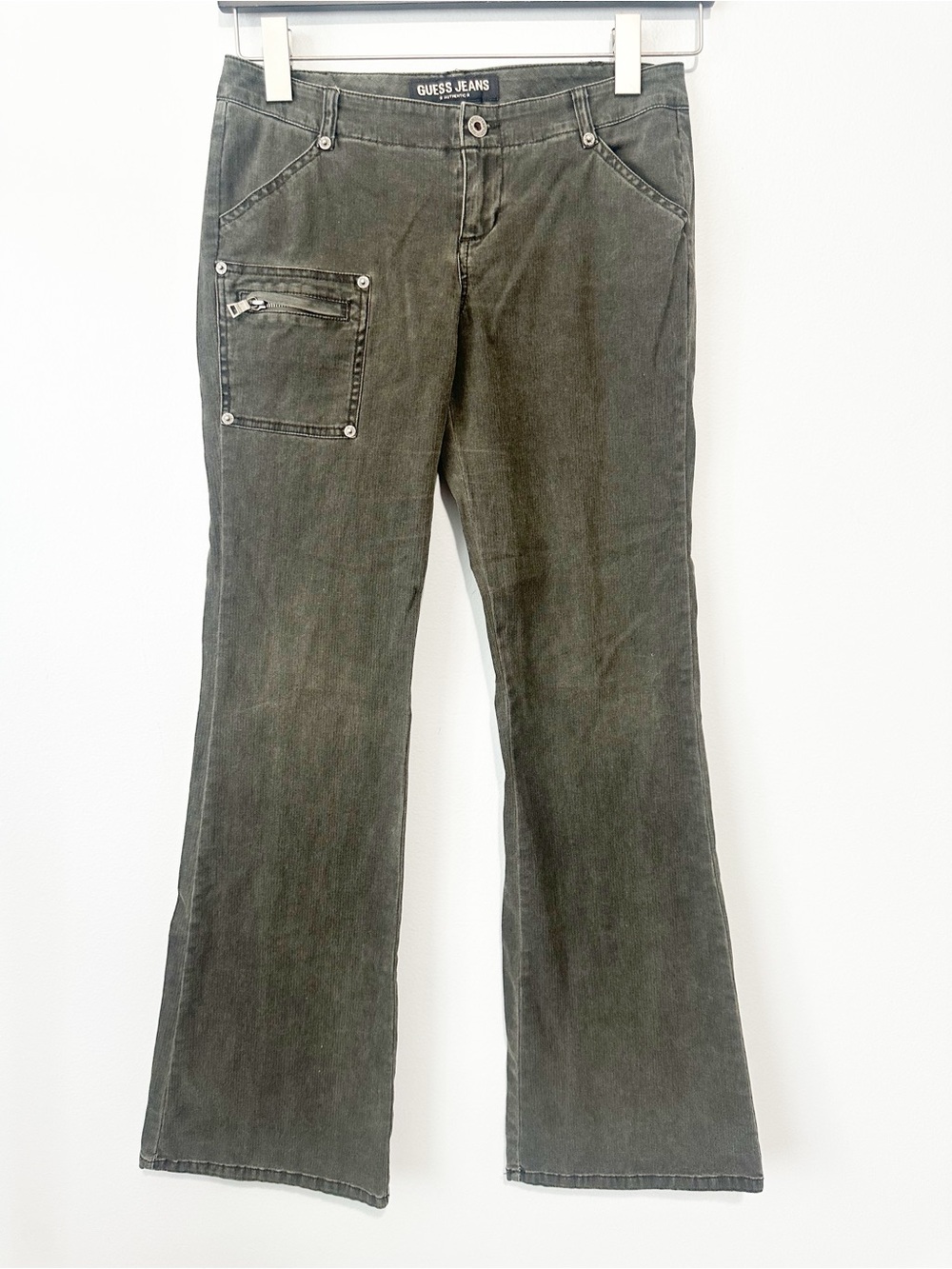 GUESS Olive Flare Jeans low rise denim stretch cargo Y2K vintage size 27